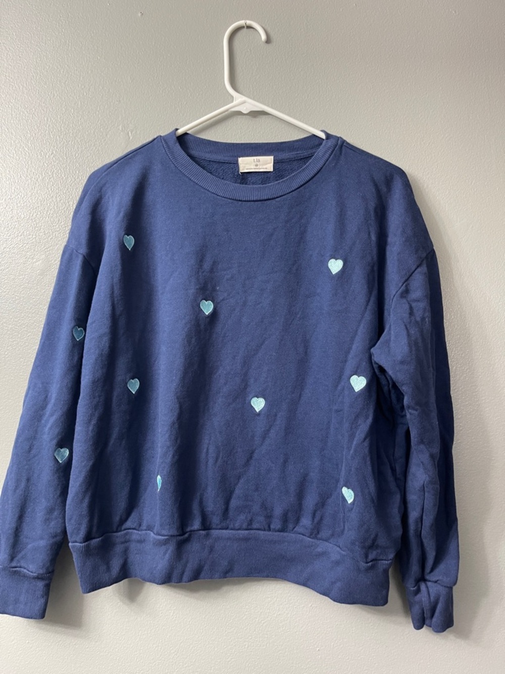Anthropologie T.La women’s blue heart embroidered sweatshirt. Xs - Picture 2 of 7